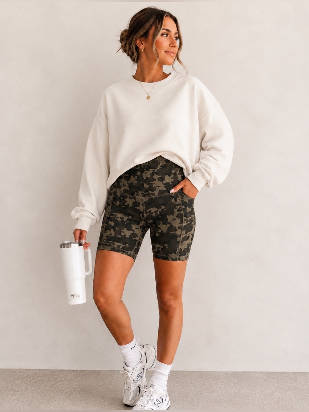 LegEnd Camo Biker Shorts Medium High Rise Athleisure Yoga Pockets